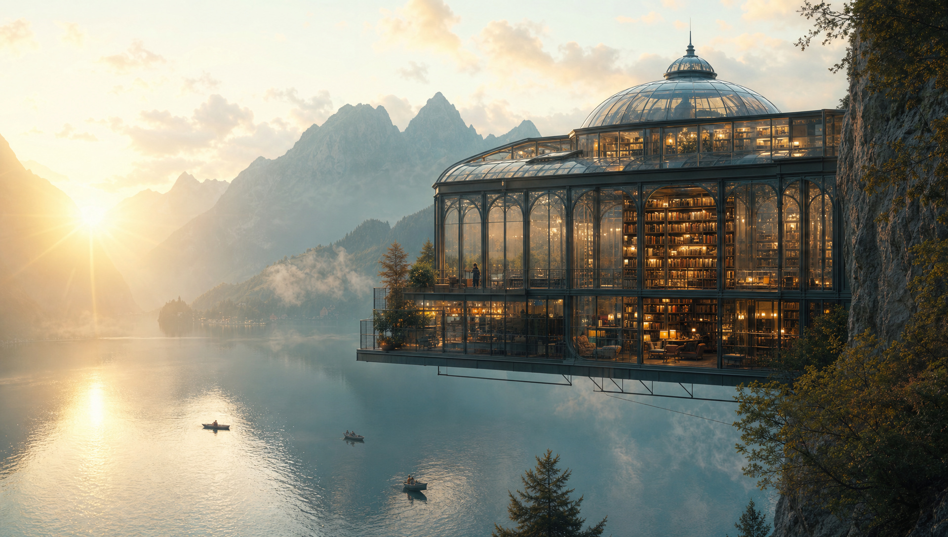 Floating glass library